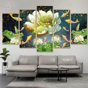 Tranh phong thuỷ cá chép hoa sen VN020
