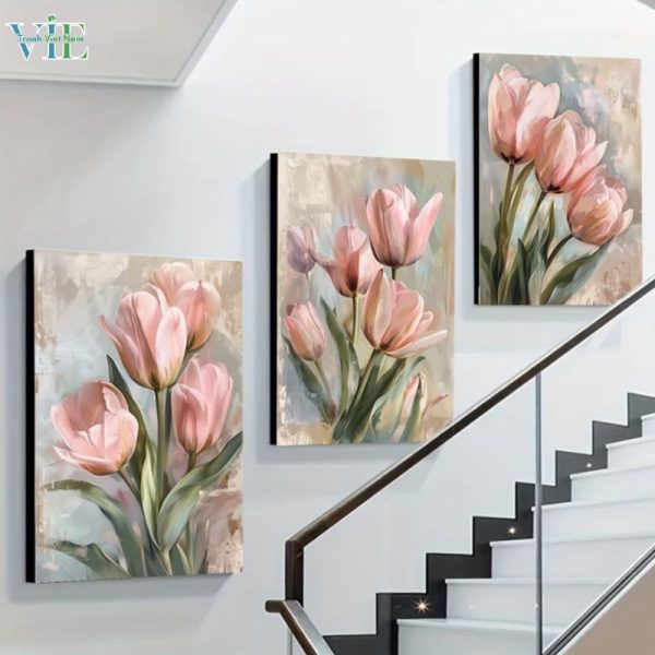 Bộ 3 tranh canvas hoa hồng tranh Vie