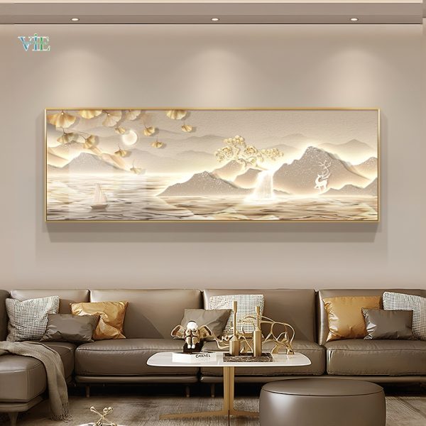 Tranh phong thuỷ núi non và thuyền trăng VN026