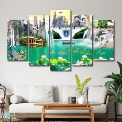 Tranh 3D quán trà sữa phong cảnh thiên nhiên sống động