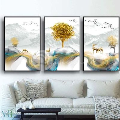 Tranh phong thủy mệnh kim phong cảnh trời tuyết đẹp, nhẹ nhàng