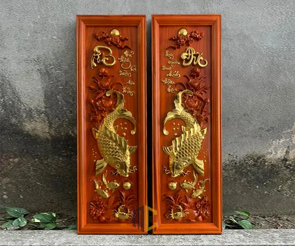 Tranh gỗ cá chép hoa sen