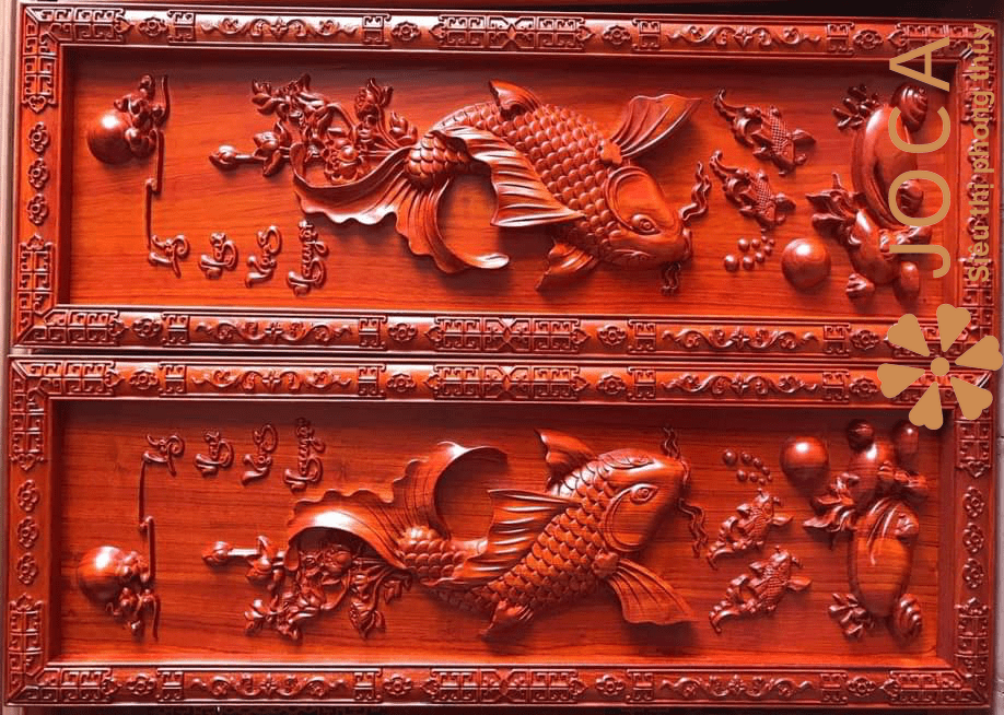 Tranh gỗ cá chép hoa sen